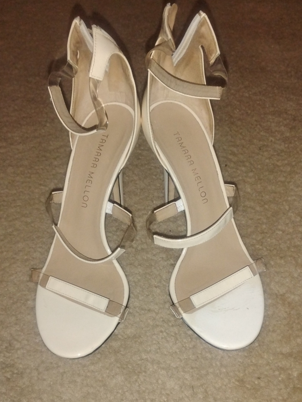Tamara Mellon White and Clear Strappy Heels